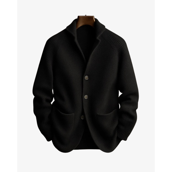 Cardigan sartoriale da uomo con bottoni e tasche nero – vista frontale