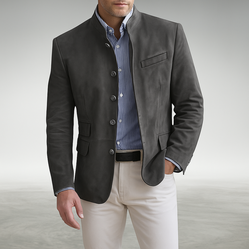 Strukturierte Herren-Cardiganjacke mit Stehkragen und Knöpfen