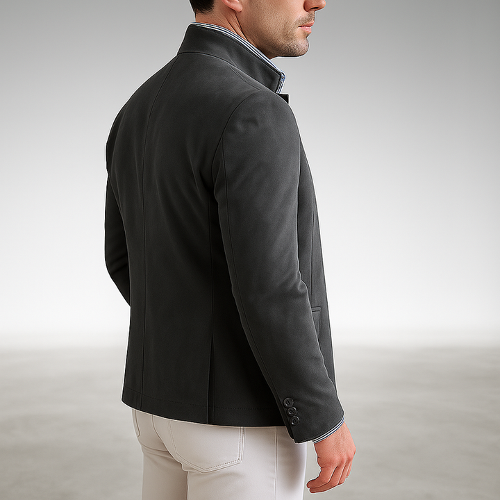 Cardigan strutturato da uomo con collo alla coreana grigio – vista laterale