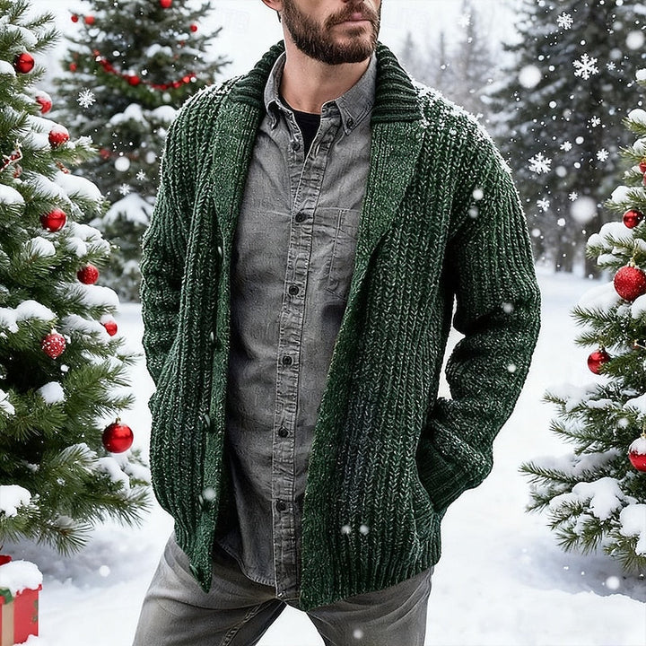 Cardigan da uomo con collo a scialle in maglia grossa – dettaglio 1