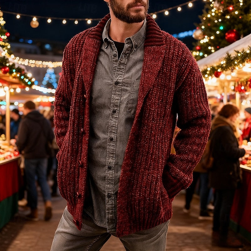 Cardigan da uomo con collo a scialle in maglia grossa – dettaglio 2