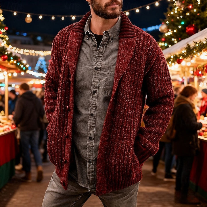 Cardigan da uomo con collo a scialle in maglia grossa – dettaglio 2