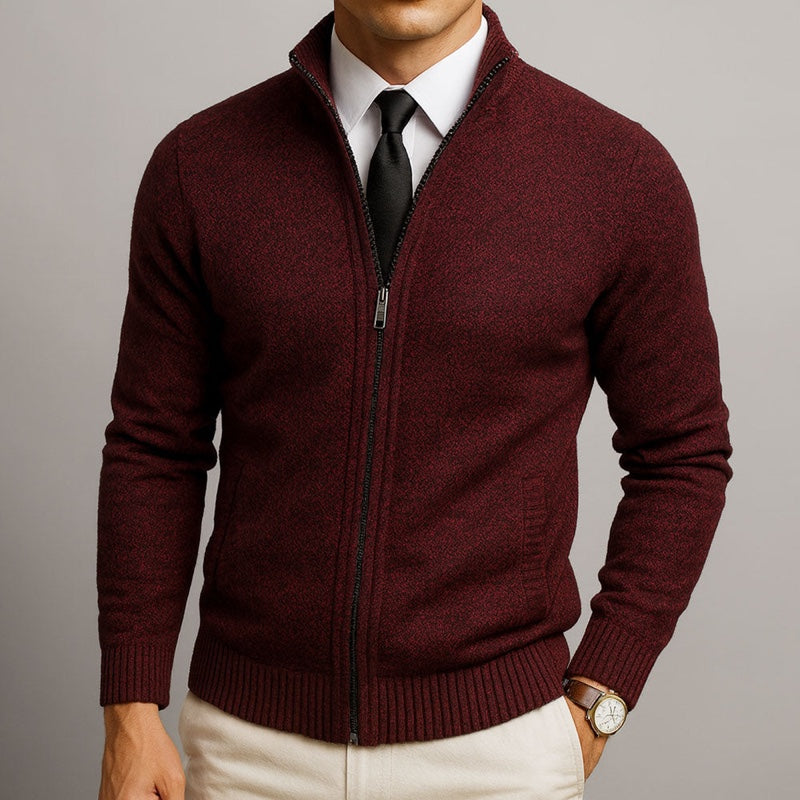 Cardigan uomo bordeaux con zip – vista frontale