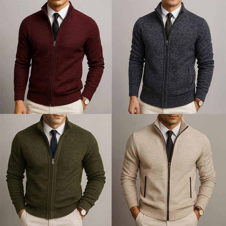 Cardigan uomo con zip nei colori bordeaux, grigio, verde oliva e beige