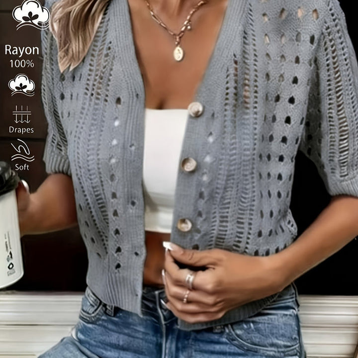 Grigio scuro cardigan donna traforato a maniche corte