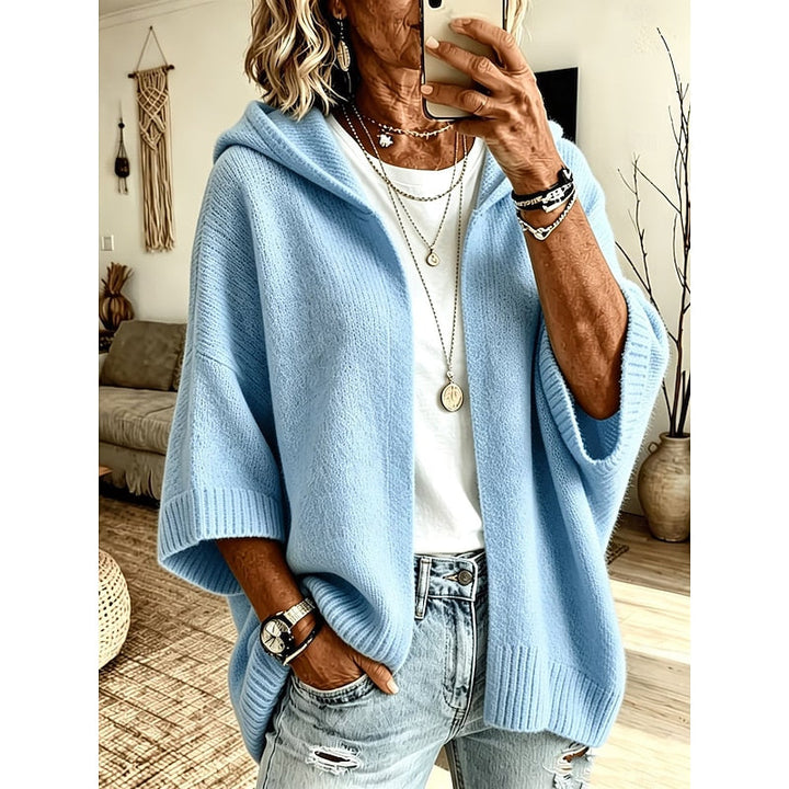 Azzurro cardigan donna con cappuccio e maniche ampie