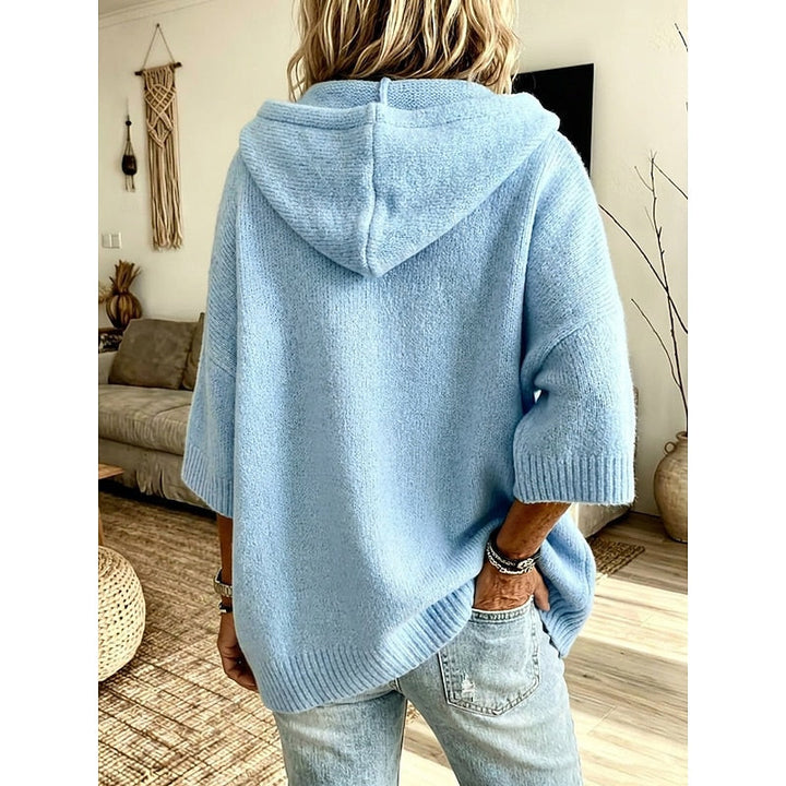 Azzurro cardigan donna con cappuccio e maniche ampie – vista 2