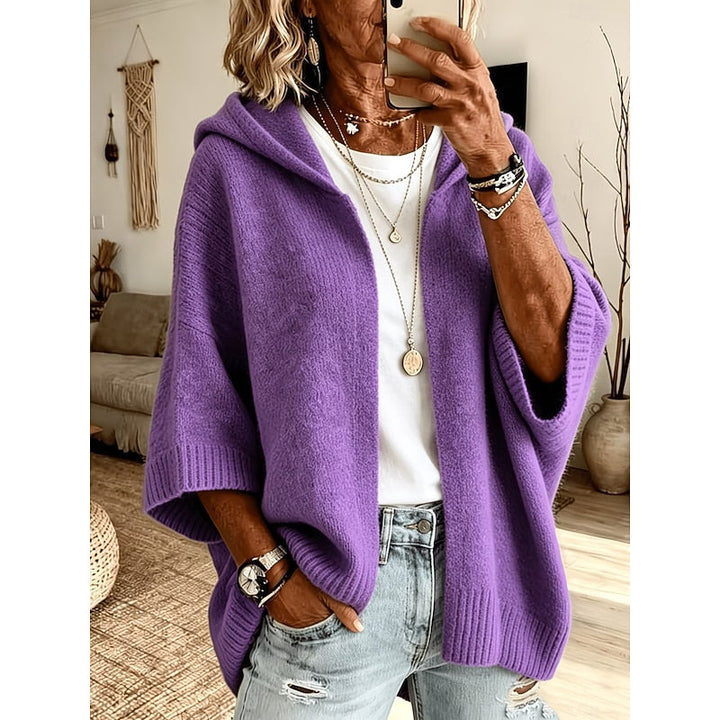 Viola cardigan donna con cappuccio e maniche ampie