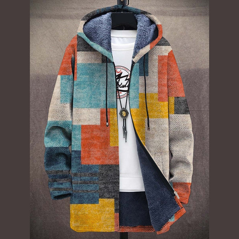 Multicolore blu cardigan donna con cappuccio e stampa artistica