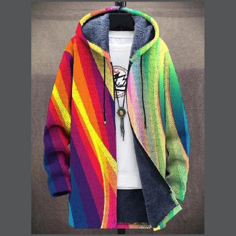 Multicolore verde cardigan donna con cappuccio e stampa artistica