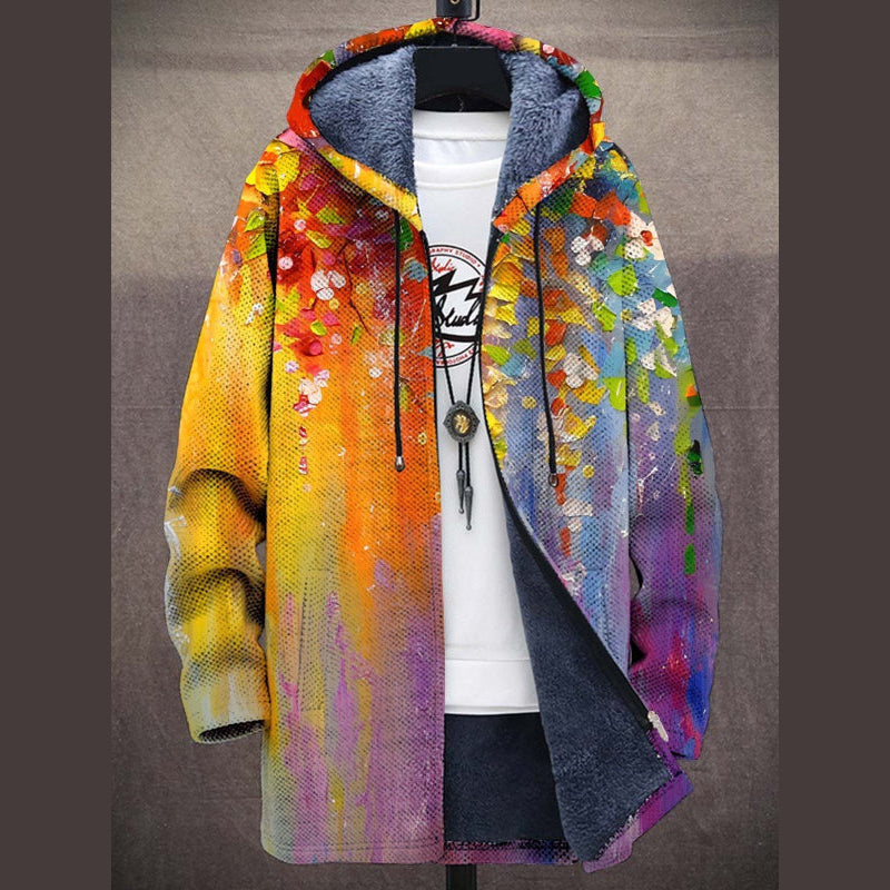 Arcobaleno cardigan donna con cappuccio e stampa artistica