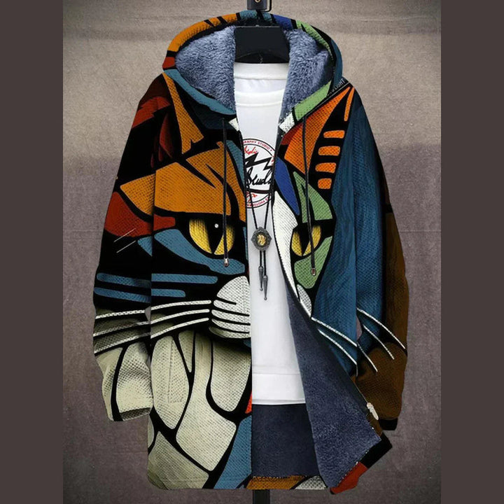 Gatto cardigan donna con cappuccio e stampa artistica