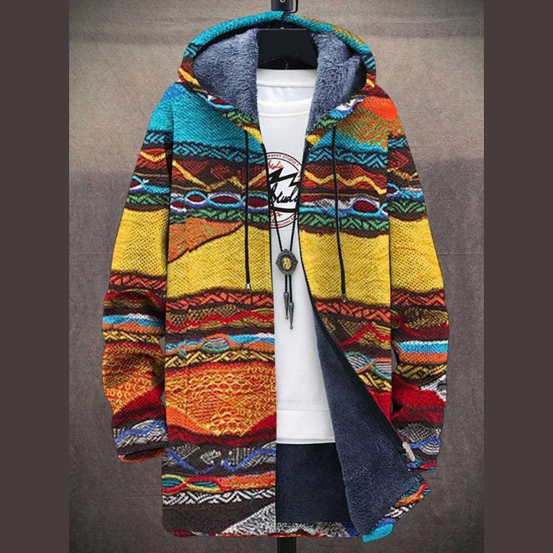Retrò cardigan donna con cappuccio e stampa artistica
