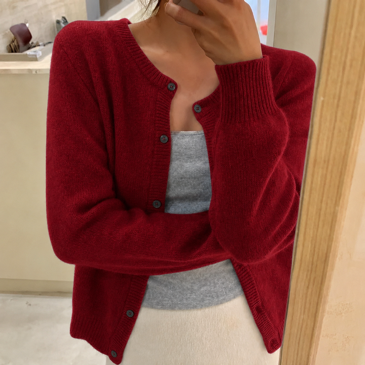 Bordeaux cardigan donna con scollo rotondo e bottoni