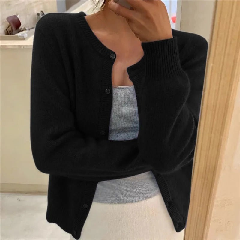 Nero cardigan donna con scollo rotondo e bottoni – vista 2