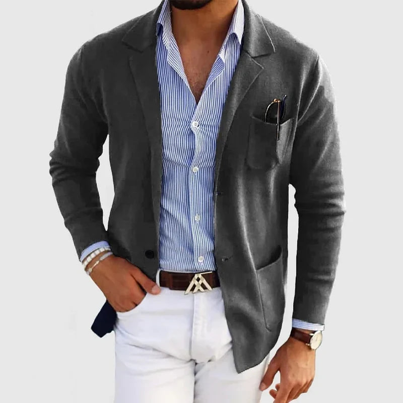 Cardigan da uomo grigio scuro con revers