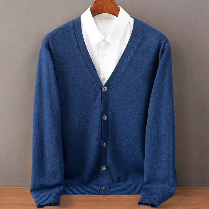 Blu cardigan uomo con scollo a V e bottoni