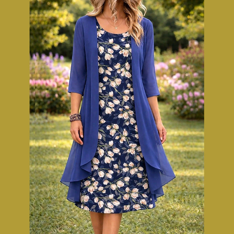 Blu marino completo donna abito floreale con cardigan
