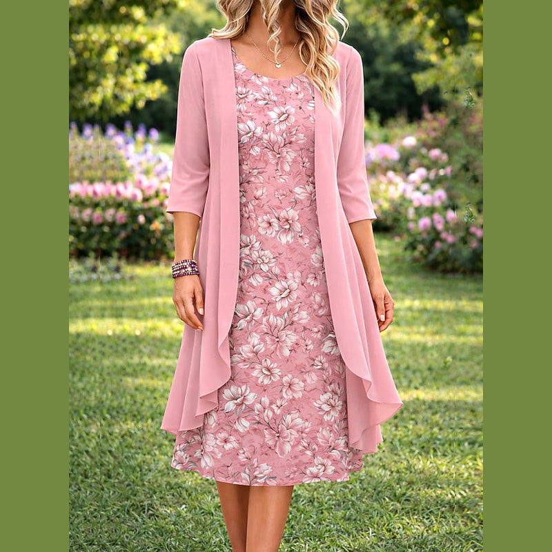 Rosa completo donna abito floreale con cardigan