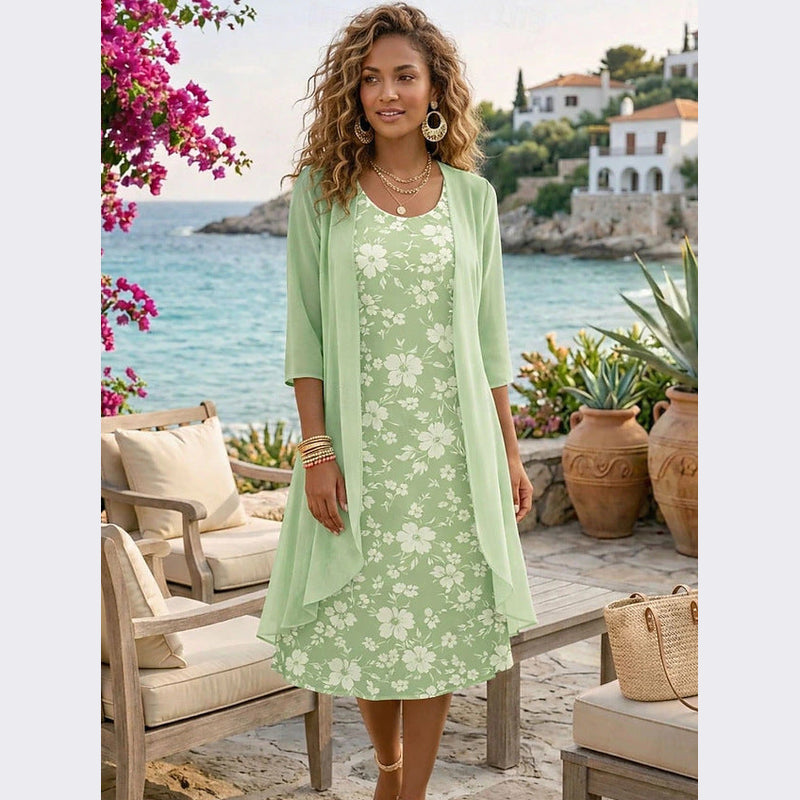 Verde menta completo donna abito floreale con cardigan – vista 2