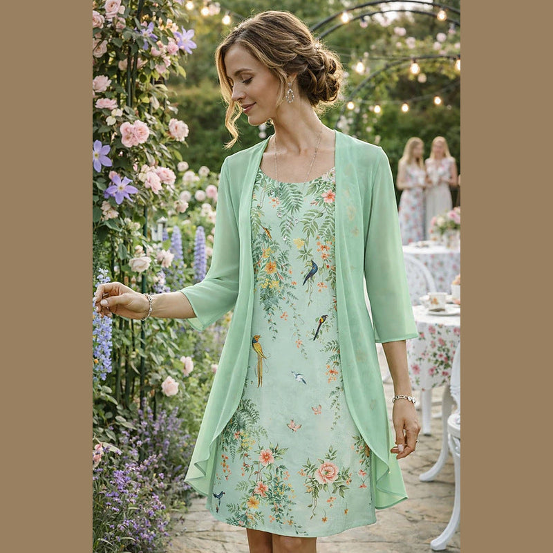 Verde menta completo donna abito floreale con cardigan