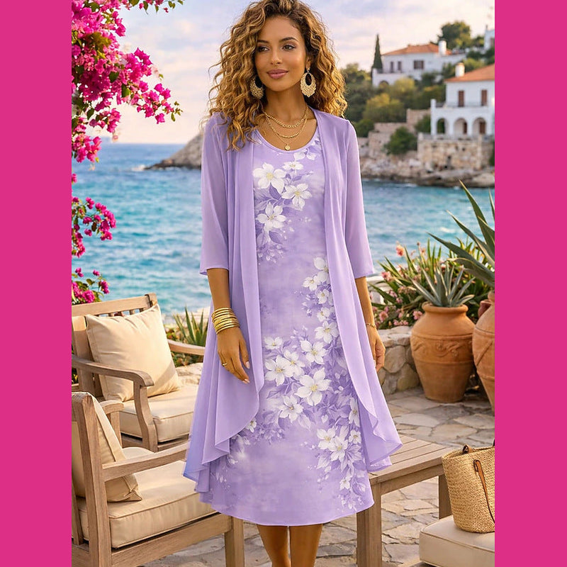 Lilla floreale completo donna abito floreale con cardigan