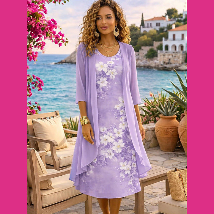Lilla floreale completo donna abito floreale con cardigan