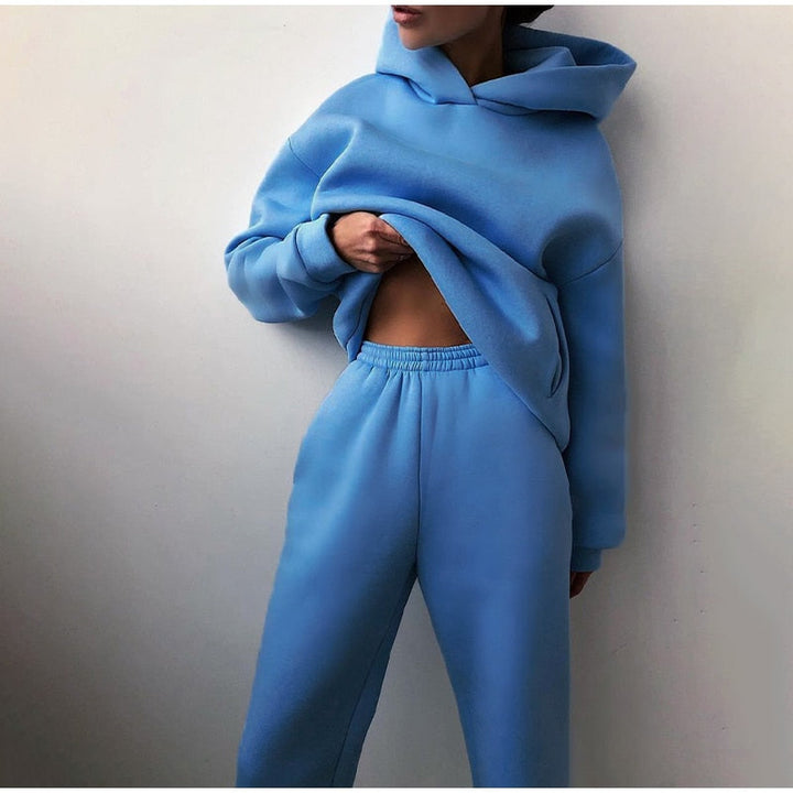 Completo Donna Felpa Cappuccio Pantaloni Casual Coordinato Quotidiano