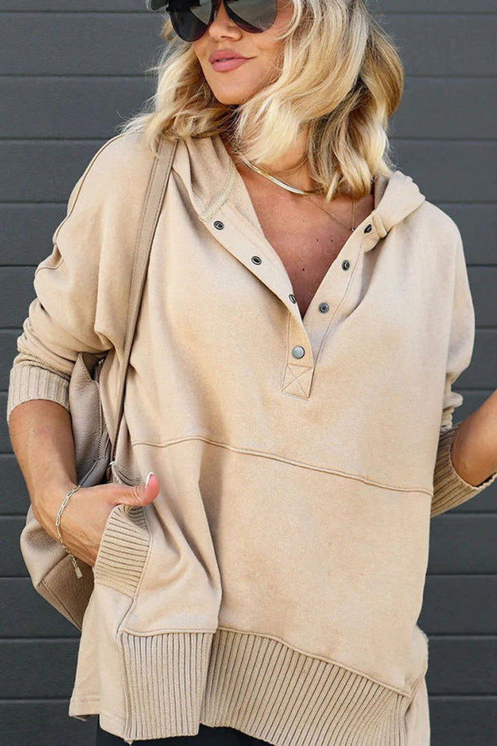 Felpa donna lunga con cappuccio cachi