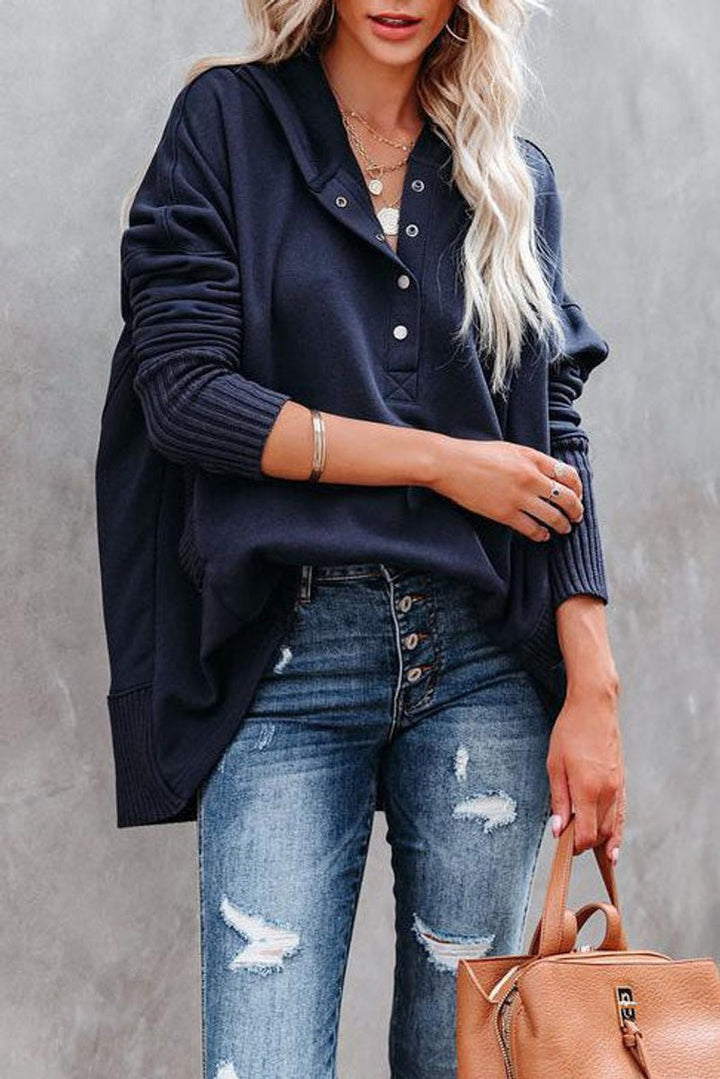 Felpa donna lunga con cappuccio blu navy