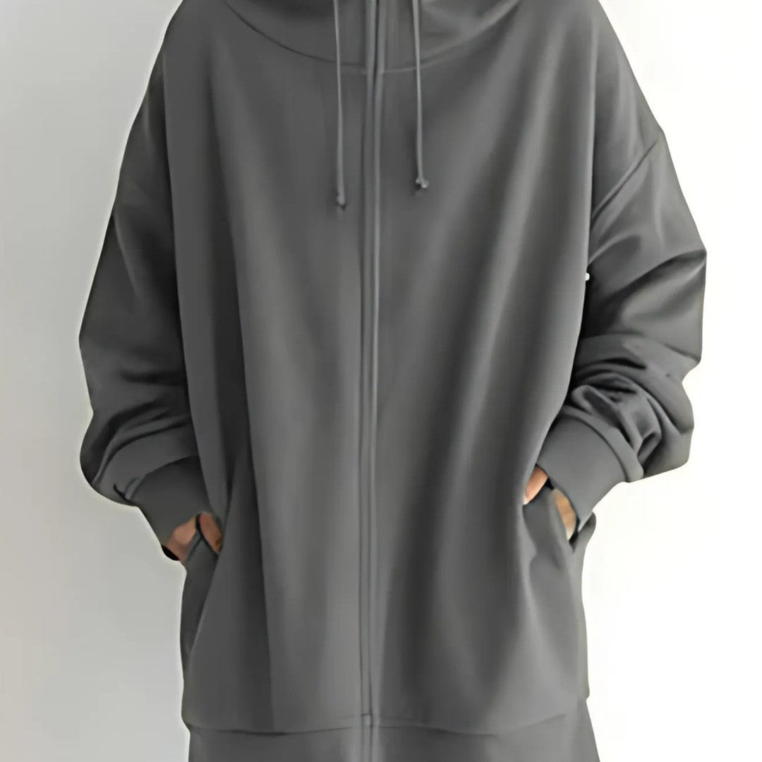 Felpa Donna Lunga con Cappuccio e Zip Intera in grigio