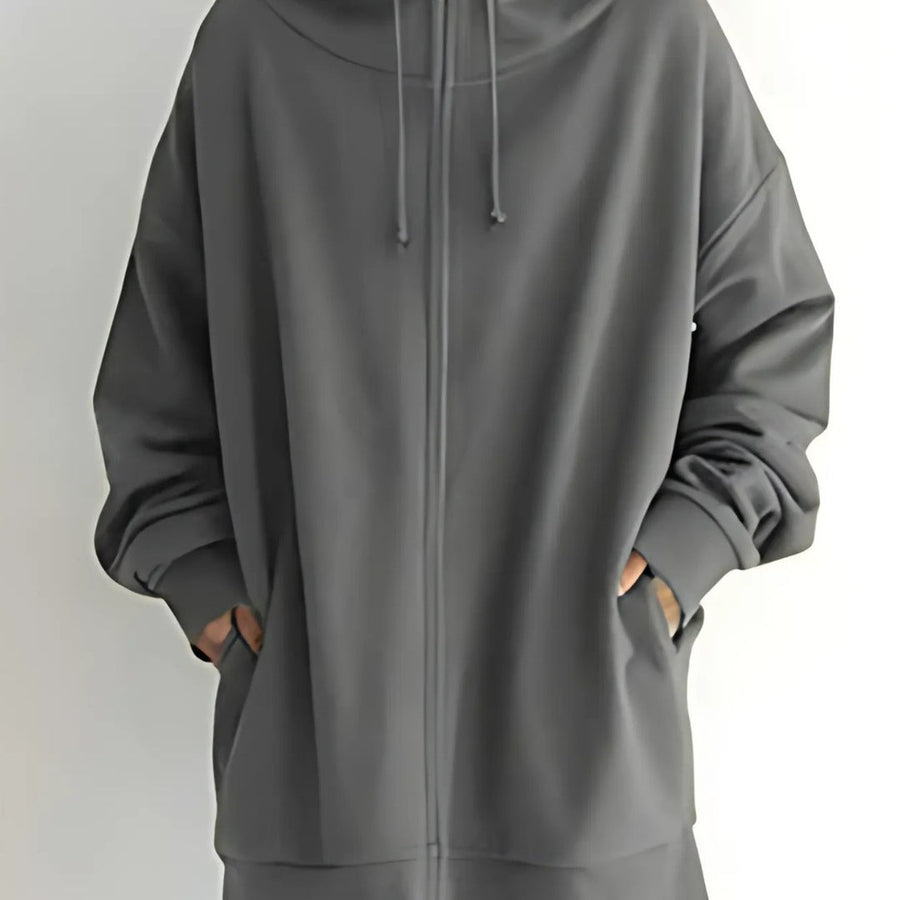 Langer Damen-Hoodie mit Kapuze und durchgehendem Reißverschluss für kühle Tage