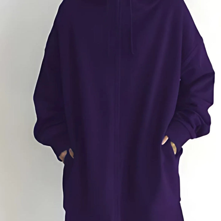 Felpa Donna Lunga con Cappuccio e Zip Intera in viola