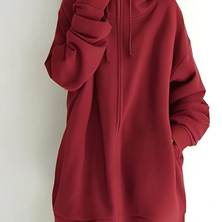Felpa Donna Lunga con Cappuccio e Zip Intera in rosso