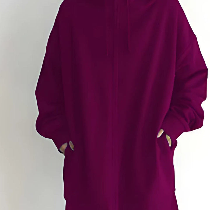Felpa Donna Lunga con Cappuccio e Zip Intera in fucsia