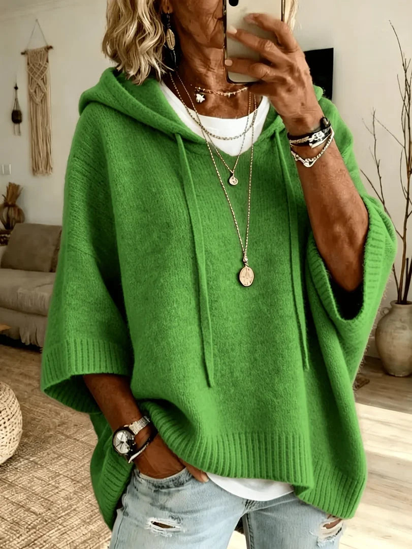 Felpa donna oversize con cappuccio in maglia verde