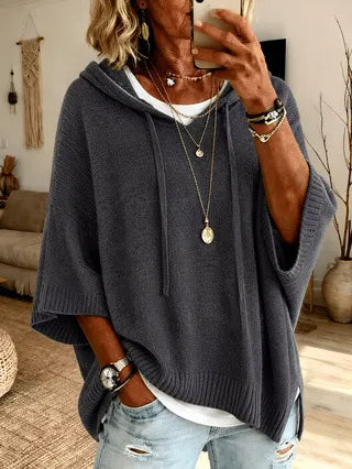 Felpa donna oversize con cappuccio in maglia grigio