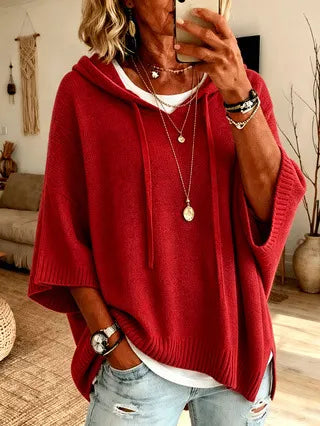 Felpa donna oversize con cappuccio in maglia rosso