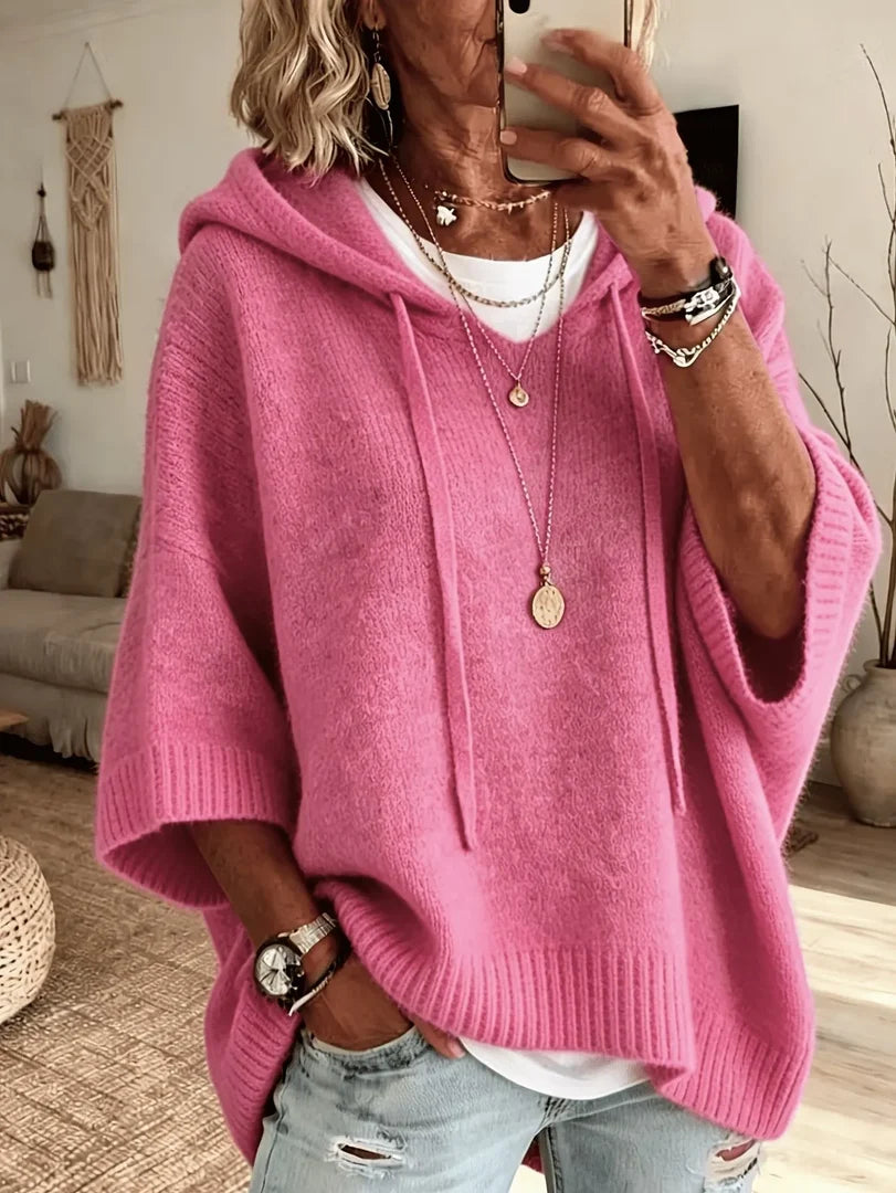Felpa donna oversize con cappuccio in maglia rosa