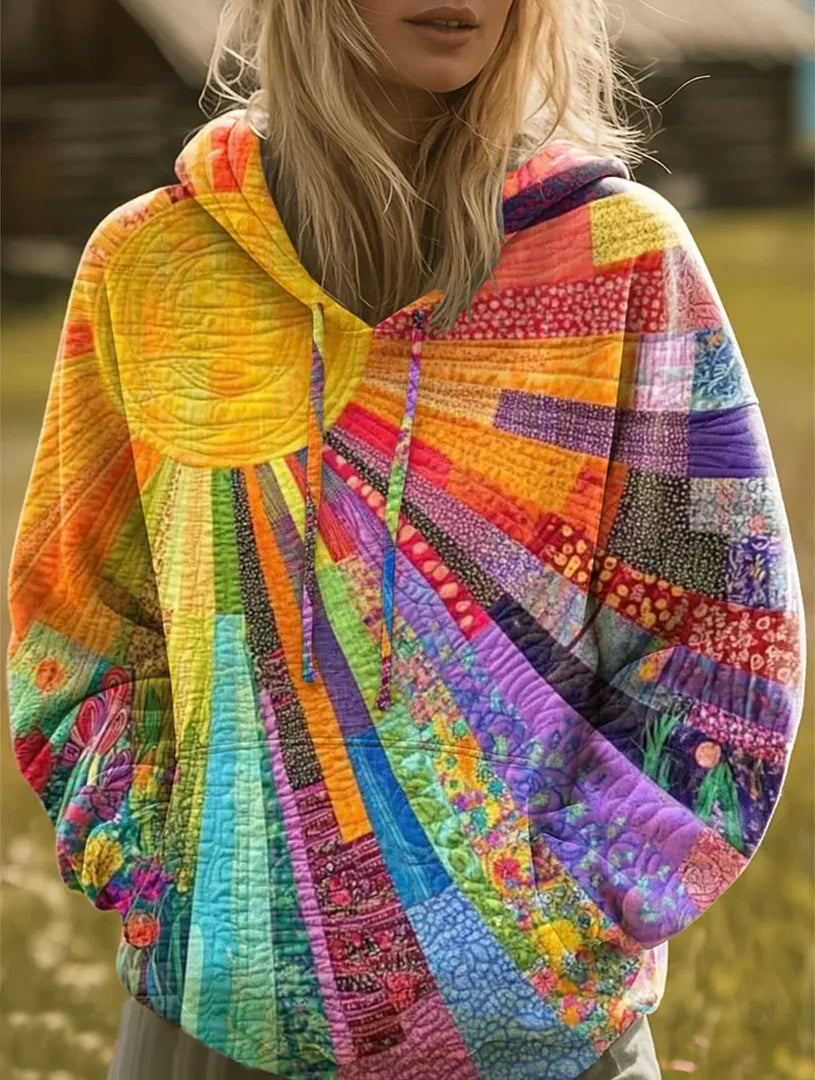 Felpa donna con cappuccio e stampa artistica multicolore multicolore