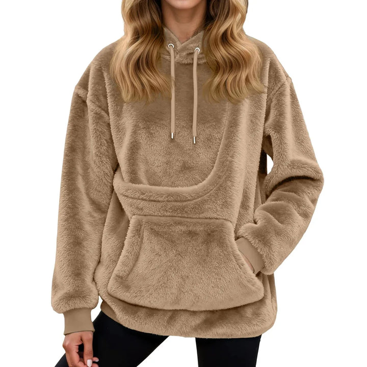 Felpa donna con tasca frontale beige – vista frontale