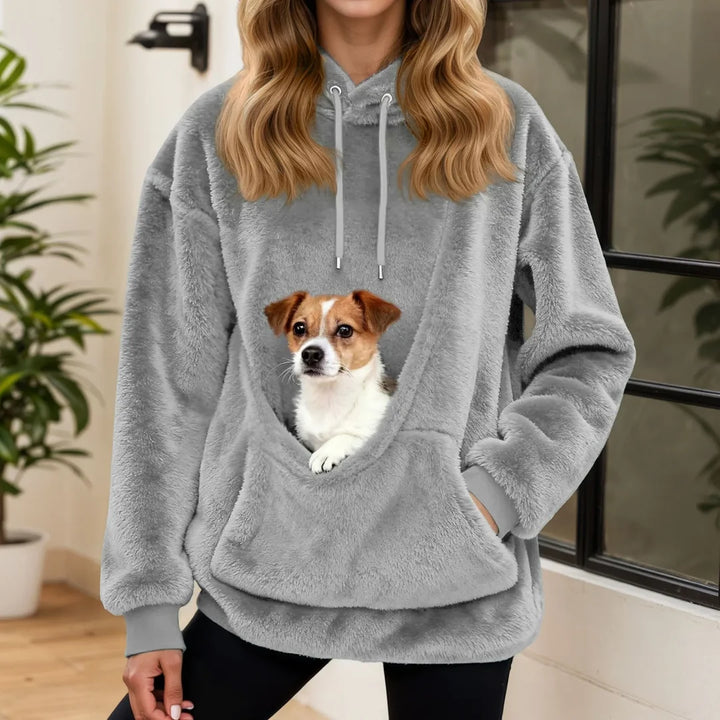 Felpa donna con cappuccio e tasca per animali grigio