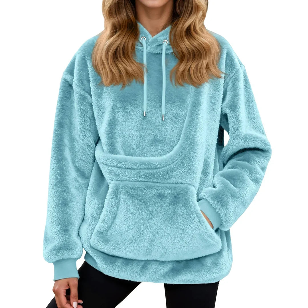 Felpa donna con tasca frontale azzurra – vista frontale