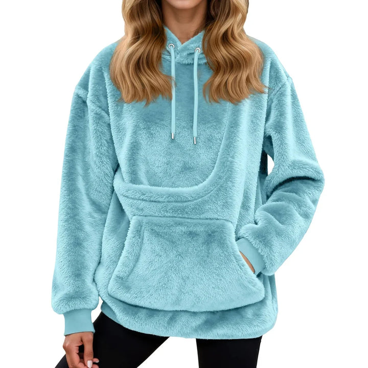Felpa donna con tasca frontale azzurra – vista frontale