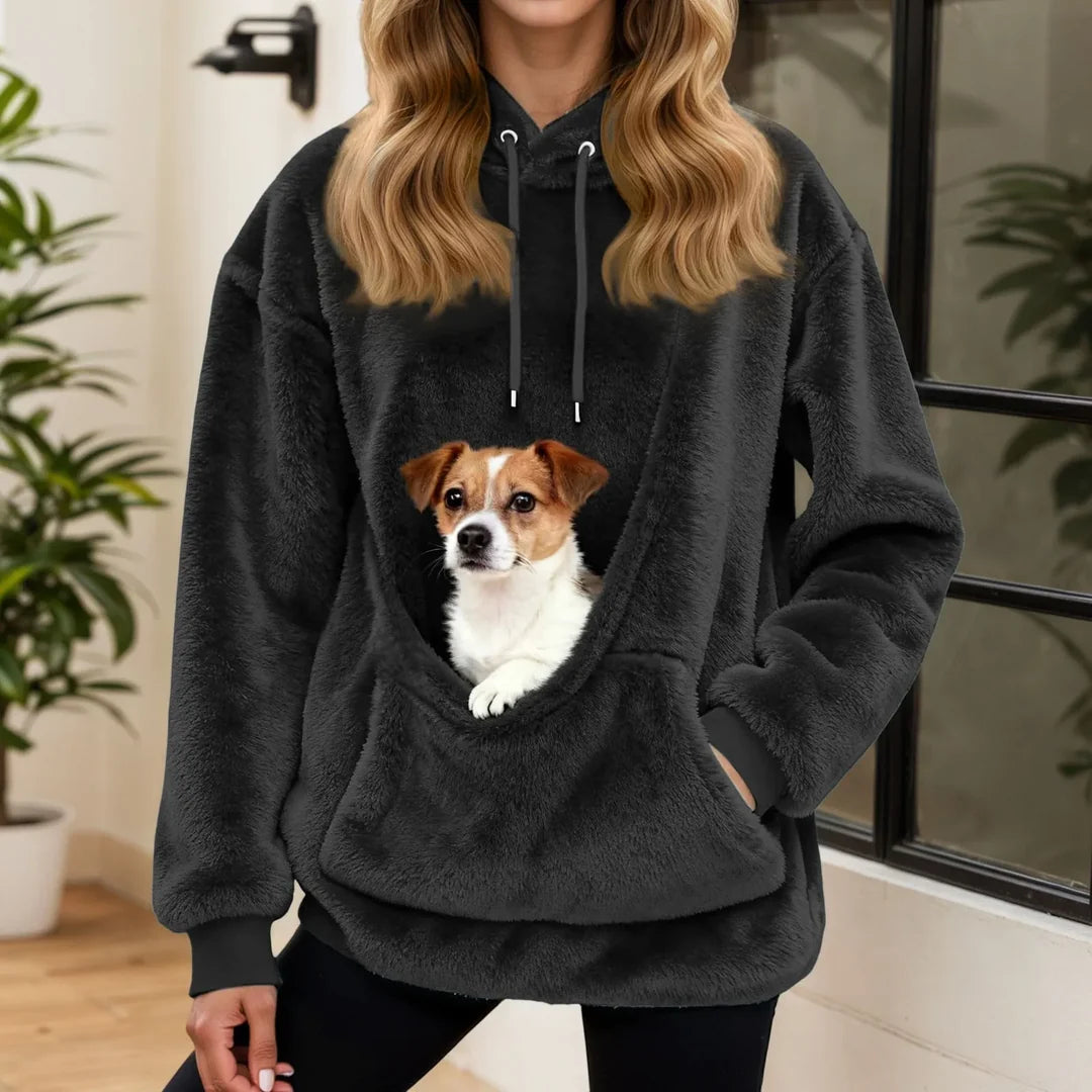 Felpa donna con cappuccio e tasca per animali nero