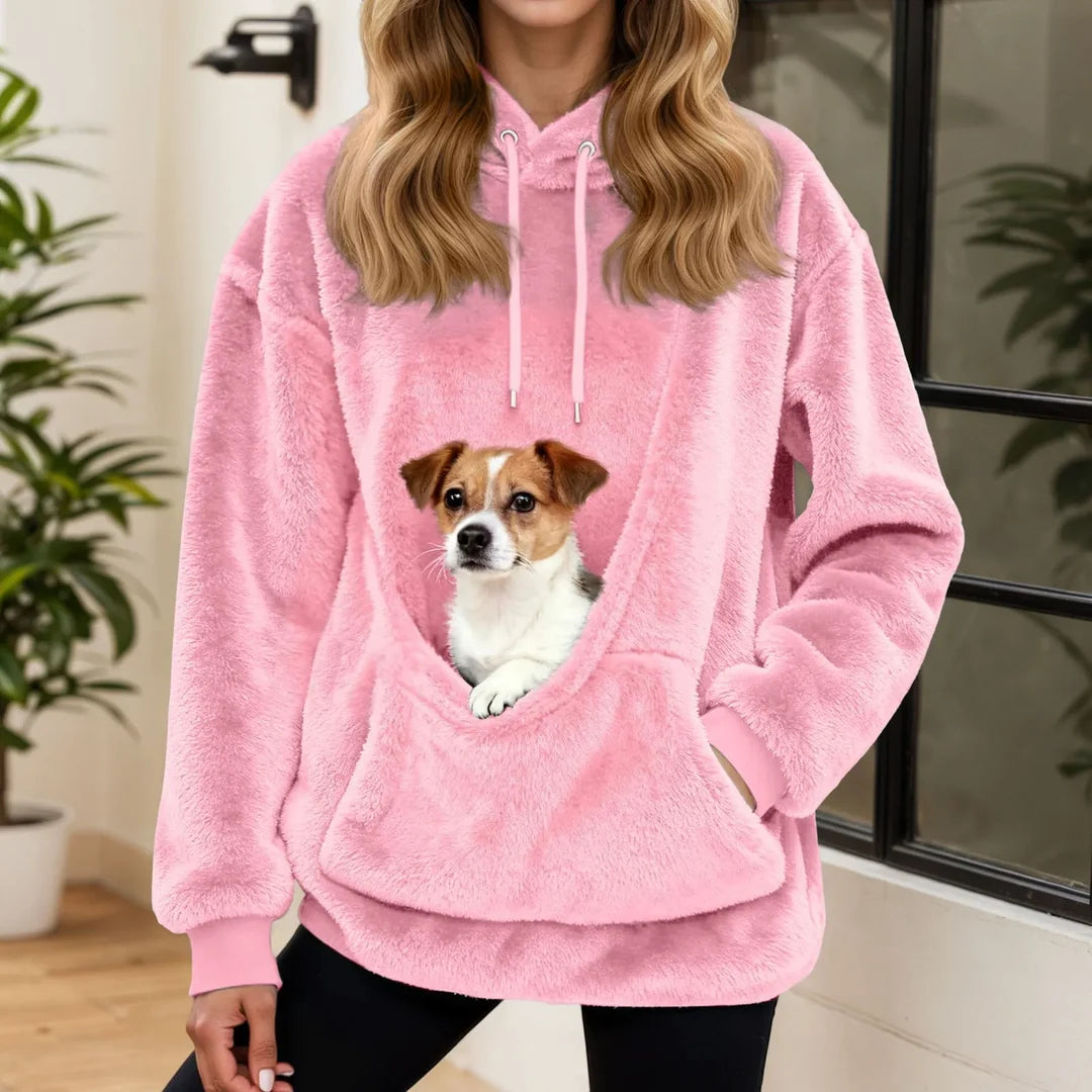 Felpa donna con cappuccio e tasca per animali rosa