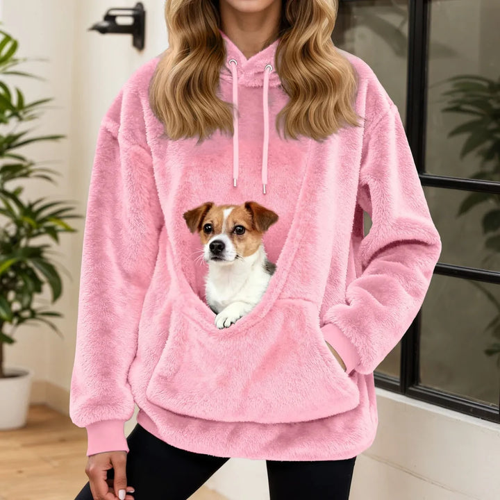 Felpa donna con cappuccio e tasca per animali rosa