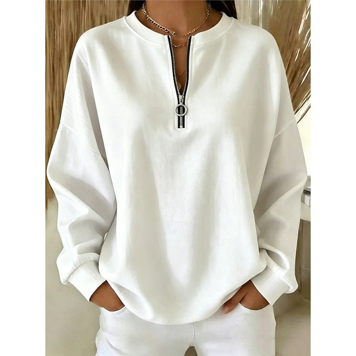 Felpa donna con mezza zip e collo alto bianco