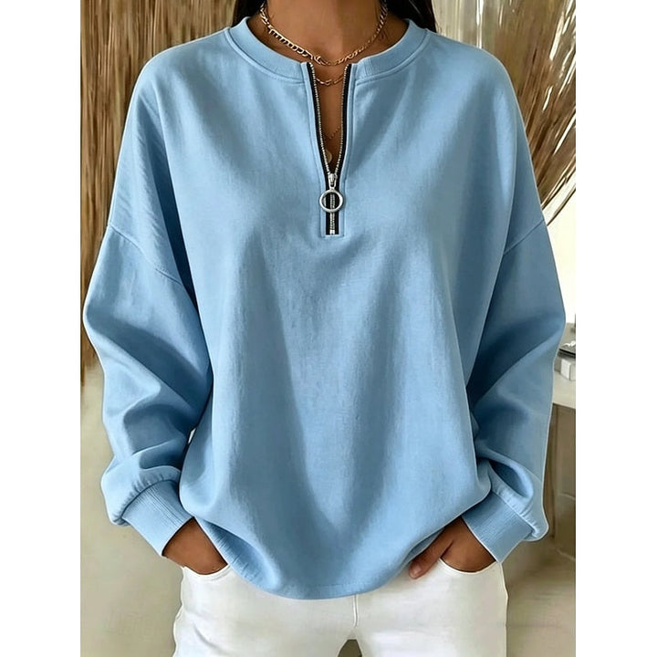 Felpa donna con mezza zip e collo alto azzurro