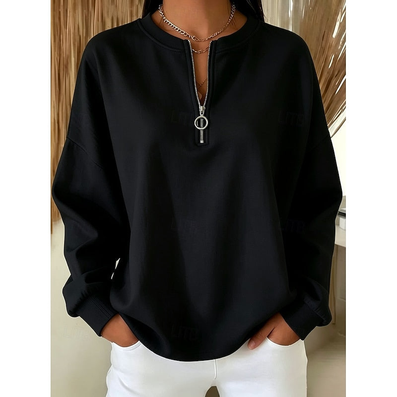 Felpa donna con mezza zip e collo alto nero
